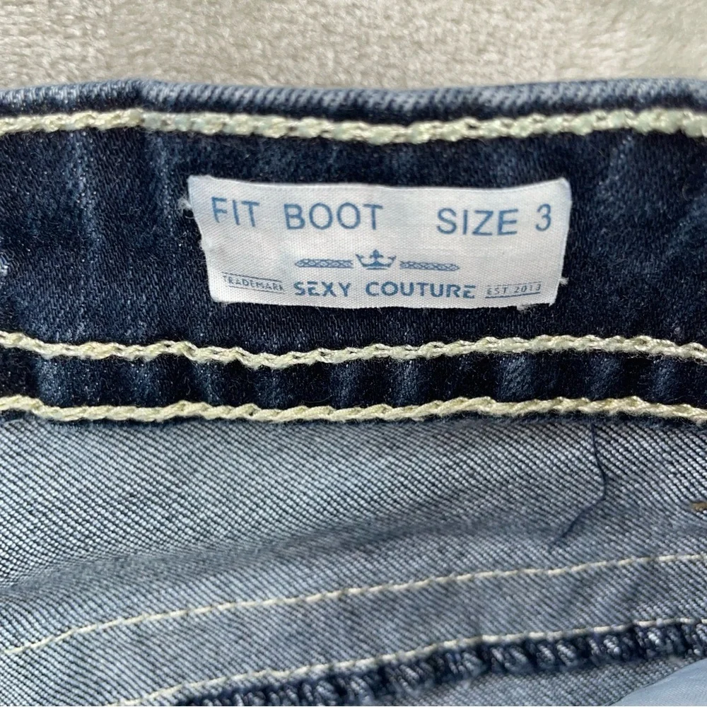 Sexy Couture Boot Cut Jeans Embroidered Back Pockets Dark Wash Size 3 Juniors